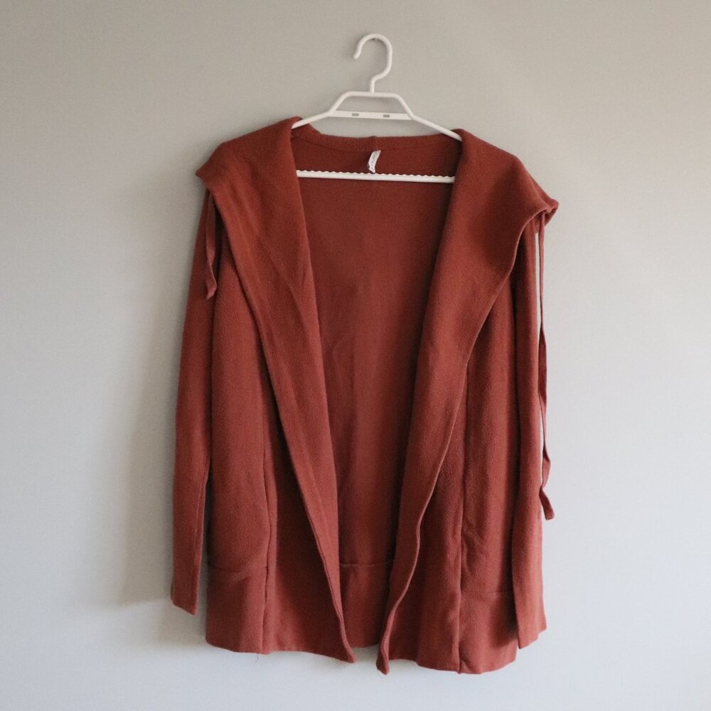 Z Supply Womens Red Sz S Open Front Hooded Collar Oversized‎ Cardigan Sweater